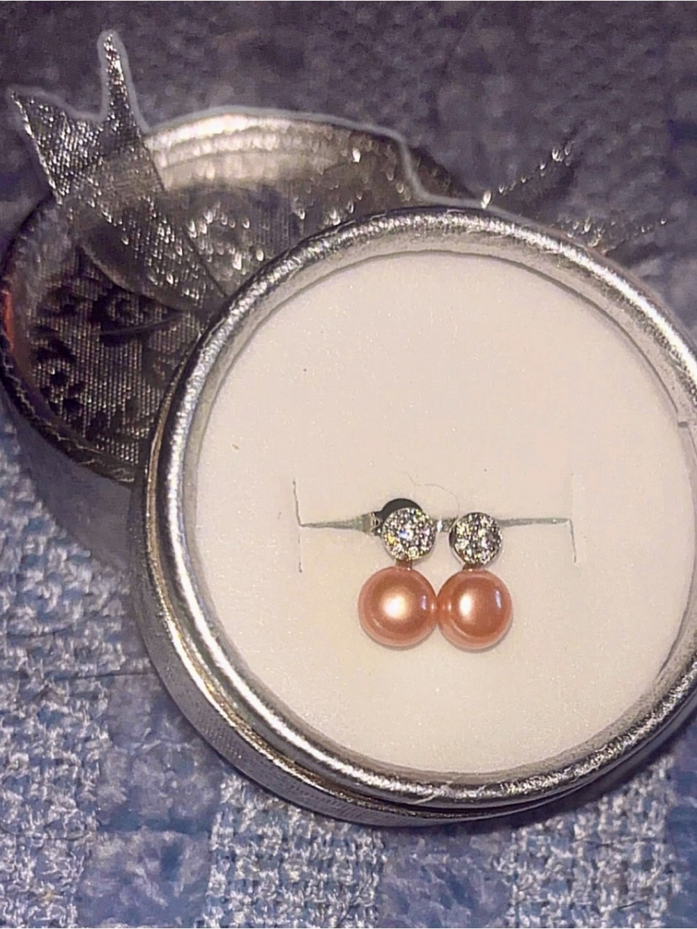 Pearl & Crystal Drop Stud Earrings - Soft peach Elegance